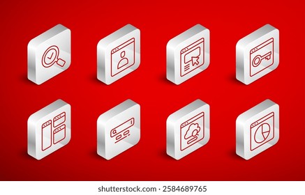 Set line Graph chart infographic, UI or UX design, Secure your site with HTTPS, SSL, Cloud technology data transfer, Magnifying glass check mark, Search engine and Browser window icon. Vector