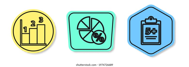 Set line Graph, schedule, chart, diagram, Equation solution and Mathematics function sine. Colored shapes. Vector