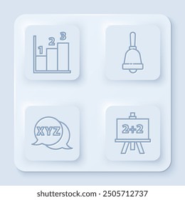 Set line Graph, schedule, chart, diagram, Test or exam sheet, Calculator and Calculator. White square button. Vector
