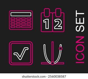 Set line Graph, schedule, chart, diagram, Square root, Calendar and Calculator icon. Vector