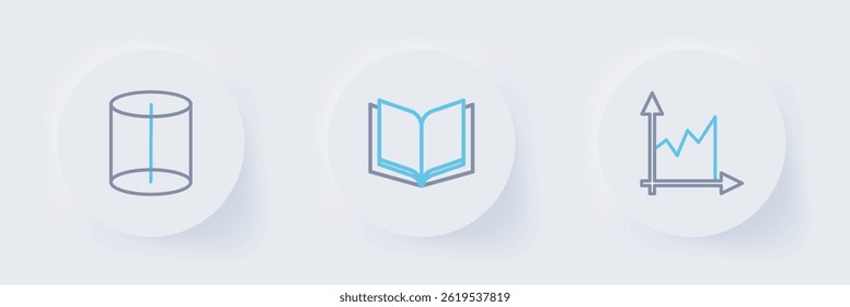 Set line Graph, schedule, chart, diagram, Open book and Geometric figure icon. Vector