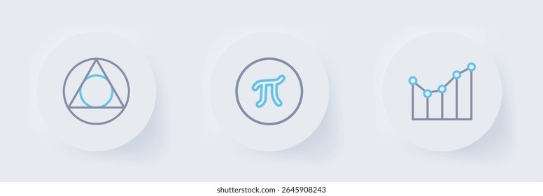 Set line Graph, schedule, chart, diagram, Pi symbol and Triangle math icon. Vector