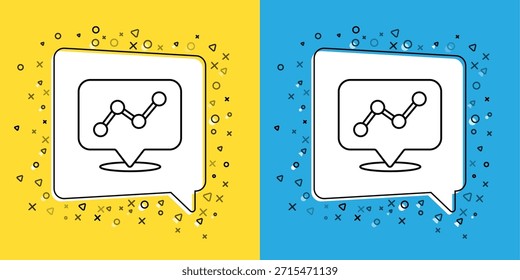 Establecer línea Gráfico, horario, gráfico, diagrama, infografía, icono de gráfico circular aislado sobre fondo amarillo y azul.  Vector