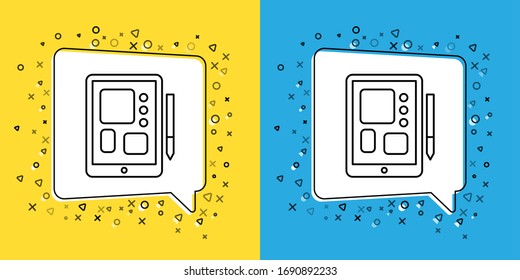 Set line Graphic tablet icon isolated on yellow and blue background.  Vector Illustration