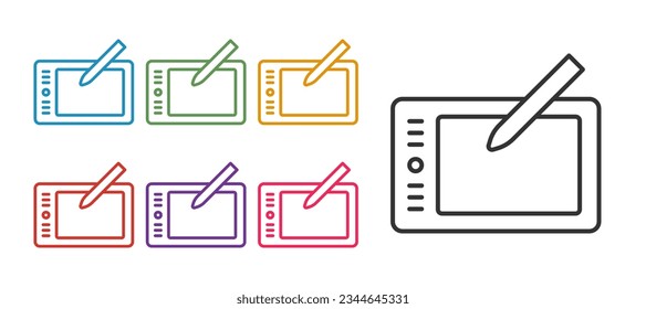 Set line Graphic tablet icon isolated on white background. Set icons colorful. Vector