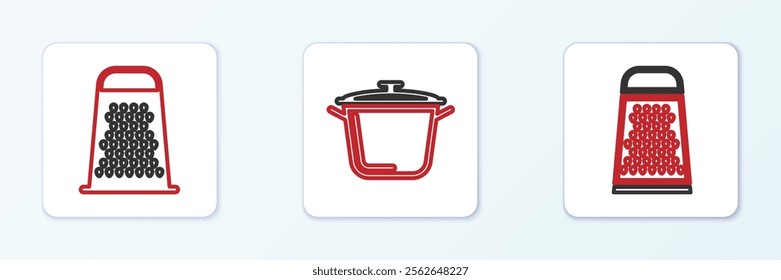 Set line Grater,  and Cooking pot icon. Vector