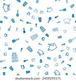 Set line Grater, Cutting board and knife and Barbecue spatula on seamless pattern. Vector