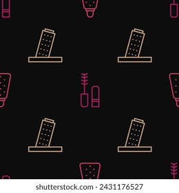 Set line Grater, Tower in Pisa and Mascara brush on seamless pattern. Vector