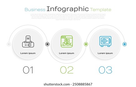 Set line Grave mit Grabstein, Internet-Piraterie und Safe. Vorlage für Geschäftsinformationen. Vektorgrafik