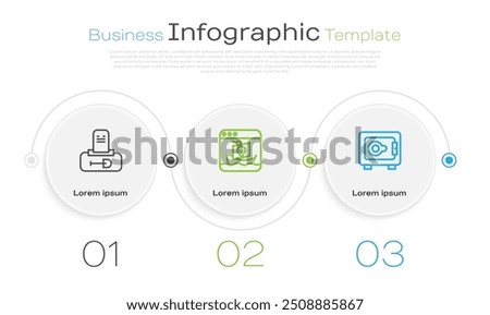 Set line Grave with tombstone, Internet piracy and Safe. Business infographic template. Vector