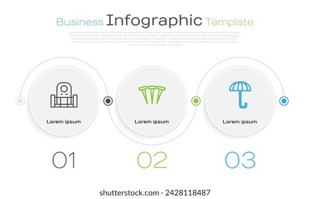 Set line Grave with tombstone, Metallic nails and Umbrella. Business infographic template. Vector