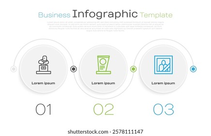 Set line Grave with tombstone,  and Mourning photo frame. Business infographic template. Vector