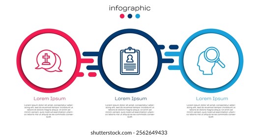 Set line Graves funeral sorrow, Medical clipboard and Finding problem. Business infographic template. Vector