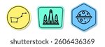 Set line Great Bear constellation, Rocket launch from the spaceport and Planet Venus. Colored shapes. Vector