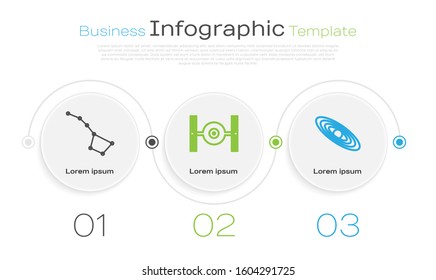 Set line Great Bear constellation, Cosmic ship and Planet. Business infographic template. Vector