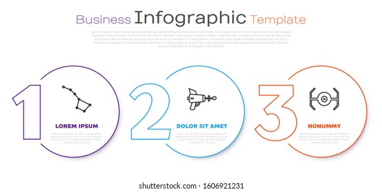 Set line Great Bear constellation, Ray gun and Cosmic ship. Business infographic template. Vector