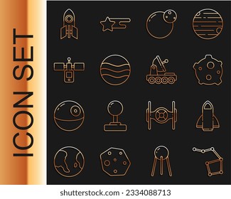 Set line Great Bear constellation, Rocket ship, Asteroid, Planet, Satellite,  and Mars rover icon. Vector