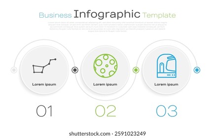 Set line Great Bear constellation, Moon and Astronaut helmet. Business infographic template. Vector