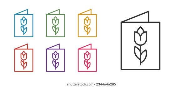 Set line Greeting card with 8 March icon isolated on white background. International Happy Women Day. Set icons colorful. Vector