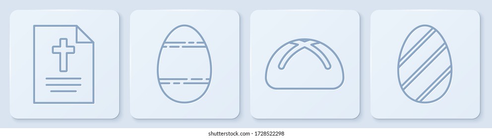 Set line Greeting card with Happy Easter, Easter cake, Easter egg and Easter egg. White square button. Vector