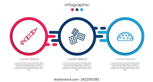 Set line Grilled shish kebab, Cracker biscuit and Taco with tortilla. Business infographic template. Vector