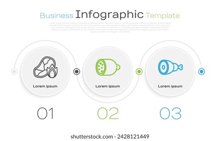 Set line Grilled steak meat and fire flame, Salami sausage and Chicken leg. Business infographic template. Vector