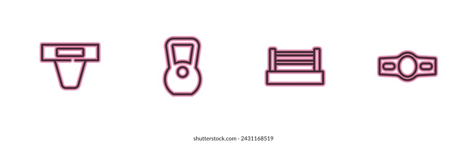 Set line Groin guard, Boxing ring, Kettlebell and belt icon. Vector