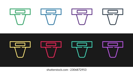 Set line Groin guard for martial arts icon isolated on black and white background.  Vector