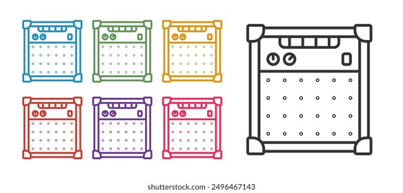 Set line Guitar amplifier icon isolated on white background. Musical instrument. Set icons colorful. Vector