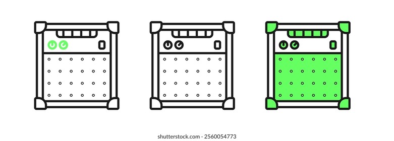Set line Guitar amplifier icon isolated on white background. Musical instrument.  Vector