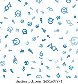 Set line Guitar, Trumpet and Drum and drum sticks on seamless pattern. Vector