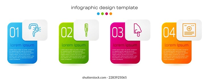 Set line Gut constipation, Medical thermometer, Runny nose and Clinical record. Business infographic template. Vector