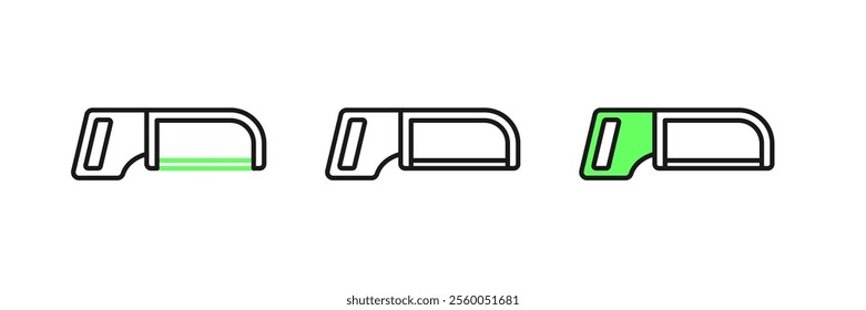 Set line Hacksaw icon isolated on white background. Metal saw for wood and metal.  Vector