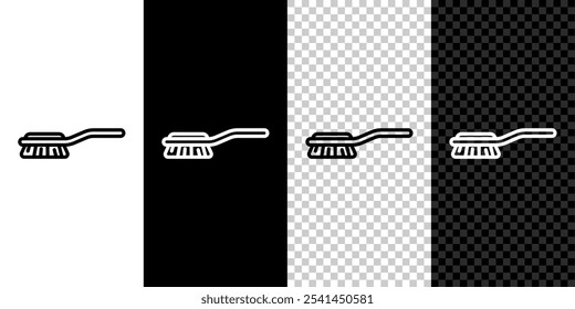 Cepillo de pelo de la línea del sistema para el icono del perro y del gato aislado en blanco y negro, fondo transparente. Cepillo para pieles de animales. Accesorio para mascotas.  Vector