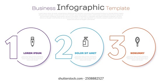 Set line Hair clipper, Bottle of shampoo and Hand mirror. Business infographic template. Vector