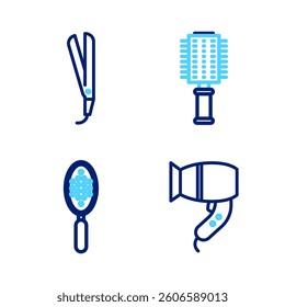 Set line Hair dryer, Hairbrush,  and Curling iron icon. Vector