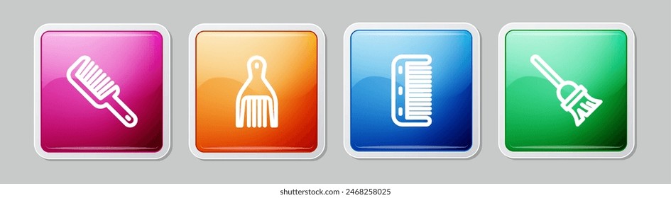 Set line Hairbrush, Barrette,  and Mop. Colorful square button. Vector