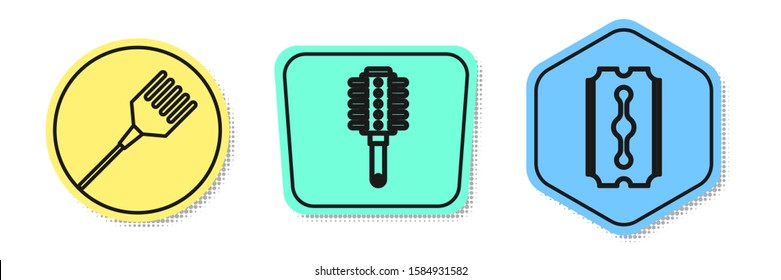 Set line Hairbrush, Hairbrush and Blade razor. Colored shapes. Vector