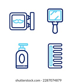 Set line Hairbrush, Cream or lotion cosmetic tube, Hand mirror and Barbershop icon. Vector