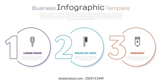 Set line Cepillo de pelo, y Cortadora de pelo eléctrica o afeitadora. Plantilla de infografía de negocios. Vector