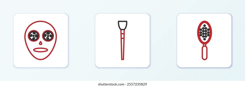 Set line Hairbrush, Facial cosmetic mask and Makeup icon. Vector