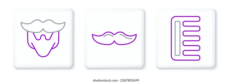 Set line Hairbrush, Mustache and beard and  icon. Vector