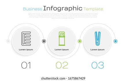 Set line Hairbrush, Shaving gel foam and Curling iron for hair. Business infographic template. Vector