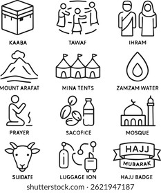 Conjunto de iconos de línea hajj 