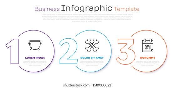 Set line Halloween witch cauldron , Crossed bones  and Calendar with Halloween date 31 october. Business infographic template. Vector
