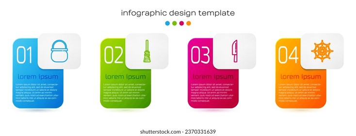 Set line Halloween witch cauldron, Witches broom, Knife and Spider web. Business infographic template. Vector
