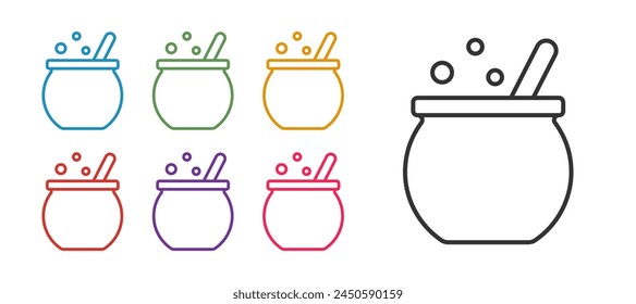 Set line Halloween witch cauldron icon isolated on white background. Happy Halloween party. Set icons colorful. Vector