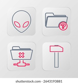 Set line Hammer, FTP cancel operation, Unknown directory and Alien icon. Vector