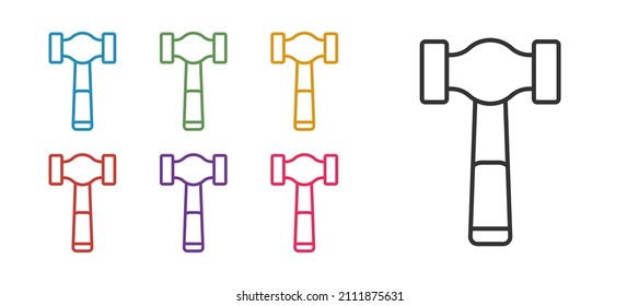 Set line Hammer icon isolated on white background. Tool for repair. Set icons colorful. Vector