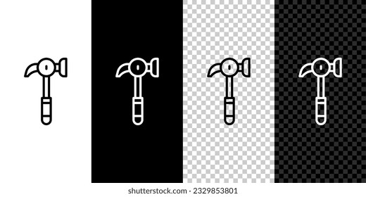 Set line Hammer icon isolated on black and white, transparent background. Tool for repair.  Vector